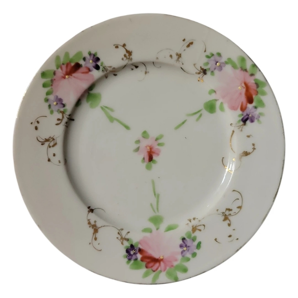 Vtg 1930's Porcelain Floral Gold Gilt Bread & Butter Plate